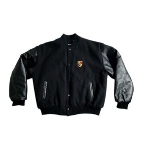 Porsche Mens Leather & Wool a Vintage Bomber Jacket Black Large